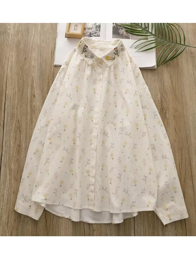 Long Sleeve Blouse W/ Kawaii Embroidery
