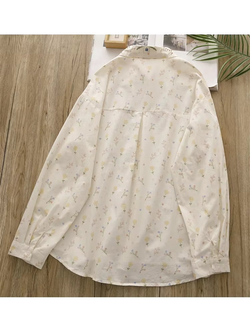 Long Sleeve Blouse W/ Kawaii Embroidery