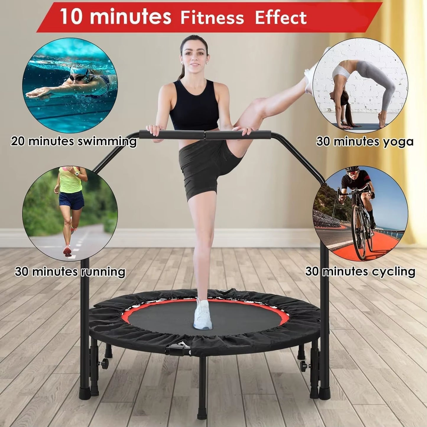 Indoor Mini Trampoline with Adjustable Handle