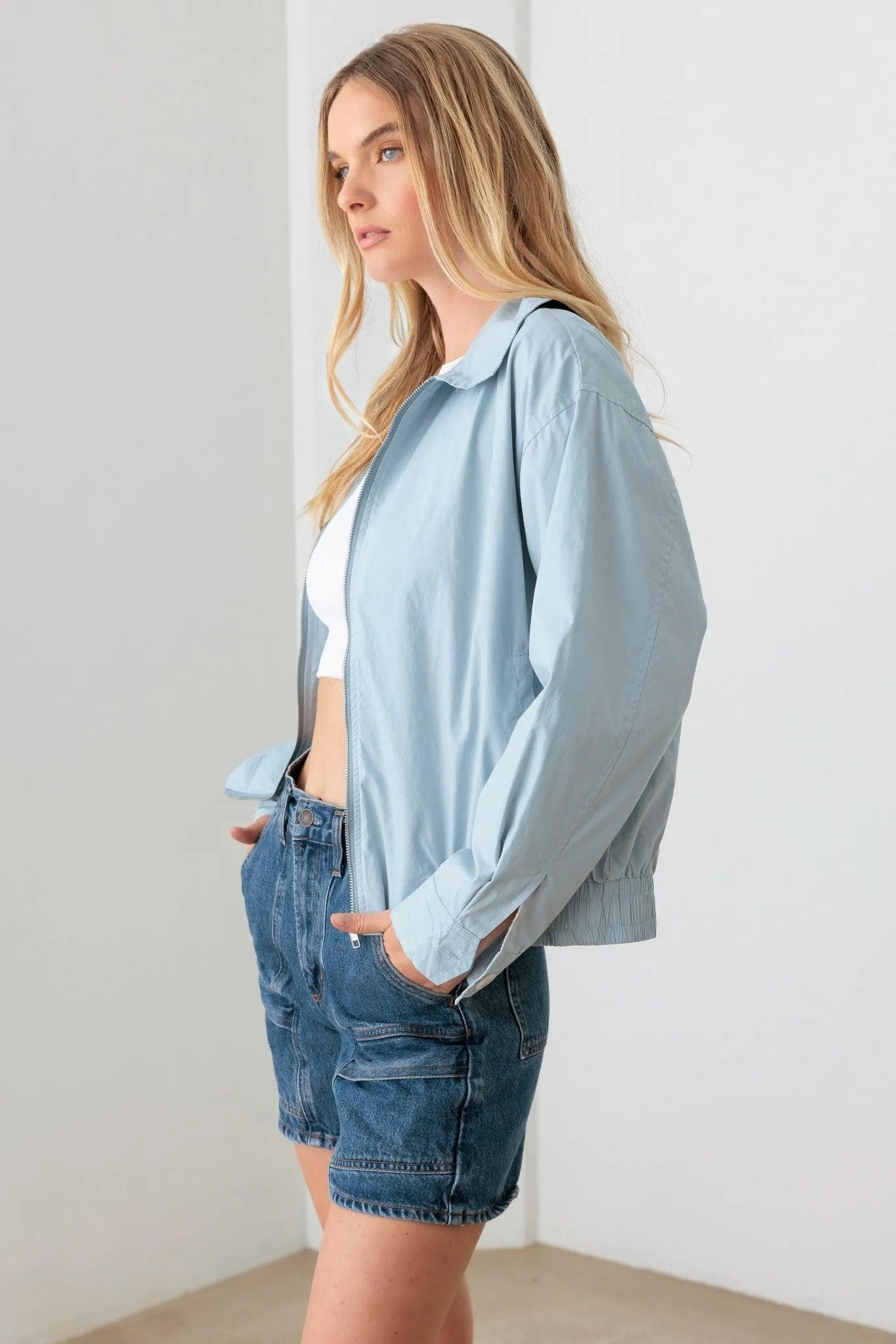 Baby Blue 100% Cotton Zip up Jacket