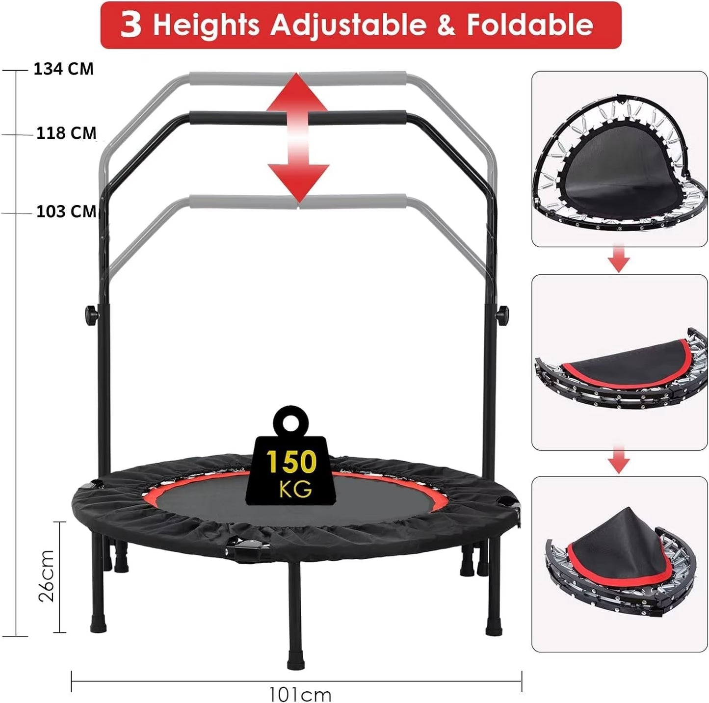 Indoor Mini Trampoline with Adjustable Handle