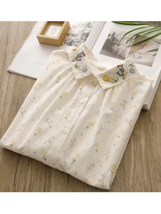Long Sleeve Blouse W/ Kawaii Embroidery