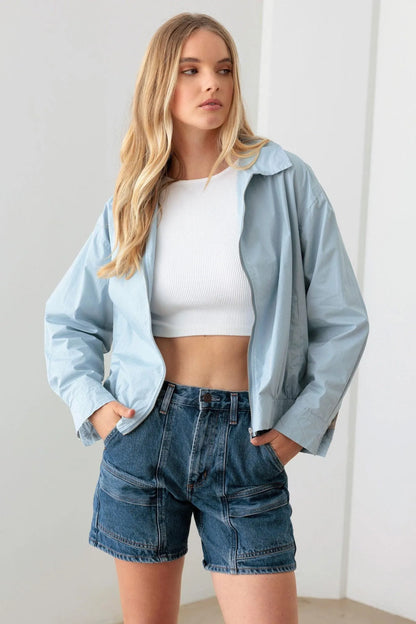 Baby Blue 100% Cotton Zip up Jacket